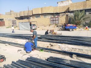 استمرار العمل للقرية العصرية لاعمال الجهد الخدمي والهندسي لمحافظة ذي قار و التي تشرف على تنفيذها الكوادر الهندسية التابعة لدائرة الاشغال والصيانة العامة